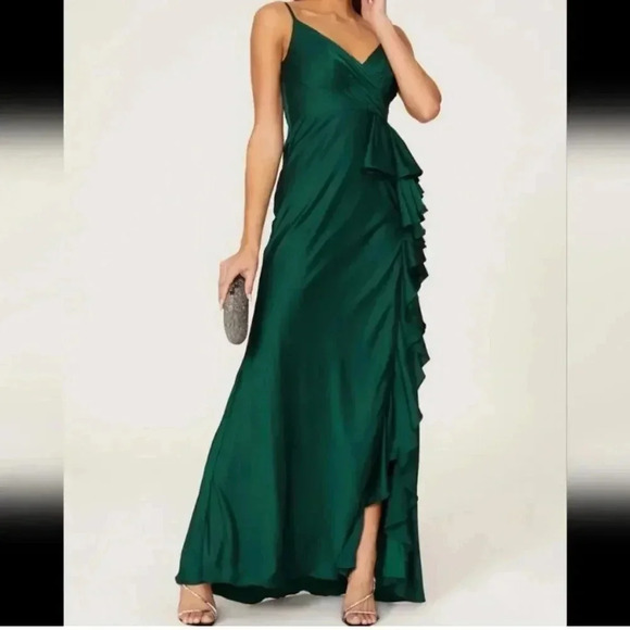 NWT Mac Duggal Satin Ruffled Asymmetrical Gown size 8 - Picture 7 of 9